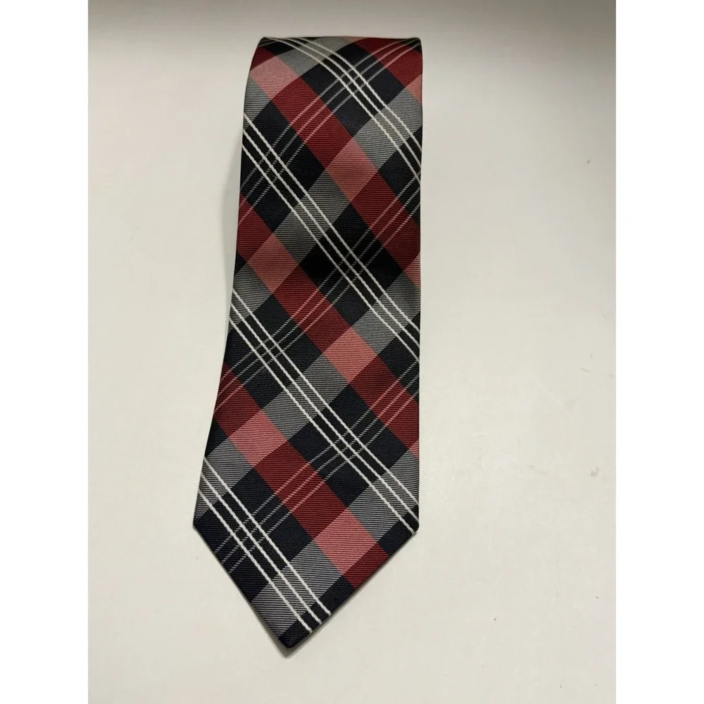 Merona Mens Plaid Necktie Red Black White Check Pattern Formal Business Tie